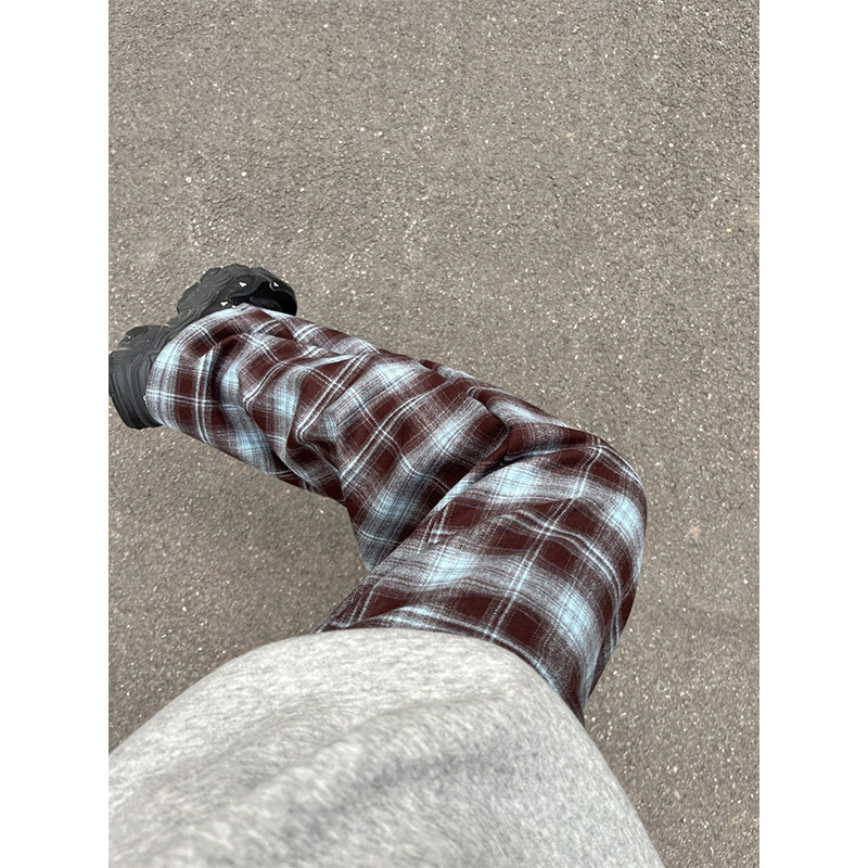 チェックパンツ ゆったりチェック柄ワイドパンツ