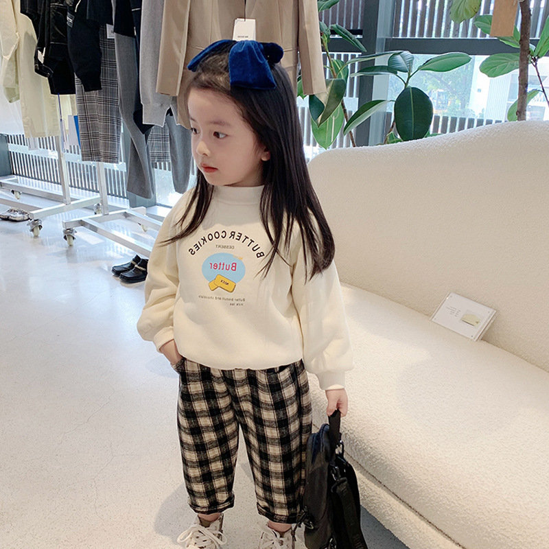 チェックパンツ 韓国風子供服女の子男の子裏起毛チェック柄パンツ