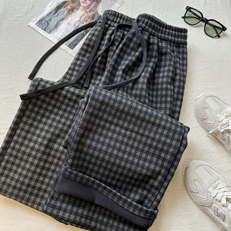 チェックパンツ レディース ハイウエスト チェック柄 裏起毛 ロングパンツ