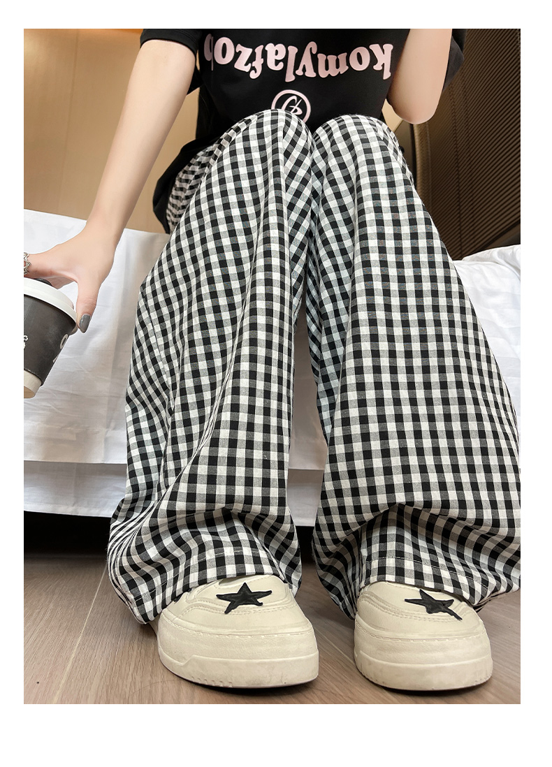 チェックパンツ 格子柄ゆったりワイドパンツ