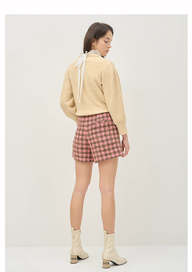 チェックパンツ ツイード調チェックショートパンツ