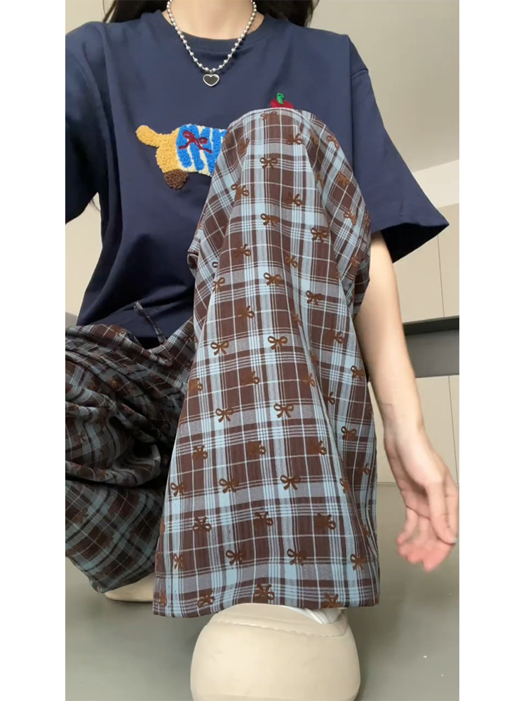 チェックパンツ クラシック格子柄ゆったりパンツ