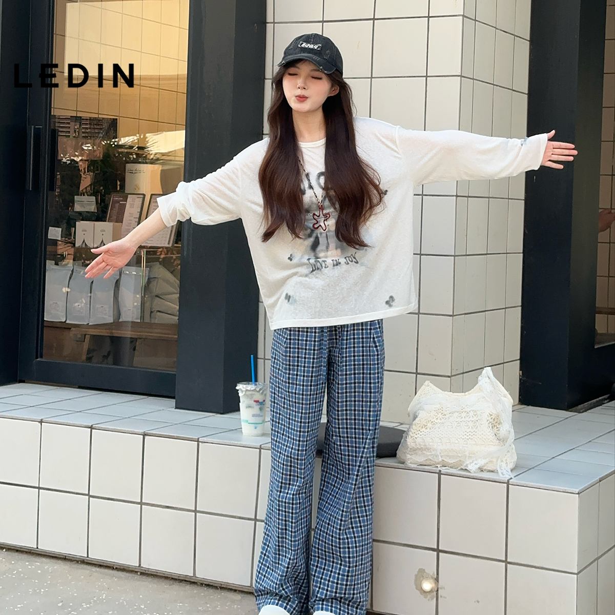 チェックパンツ クラシカル格子柄ワイドパンツ