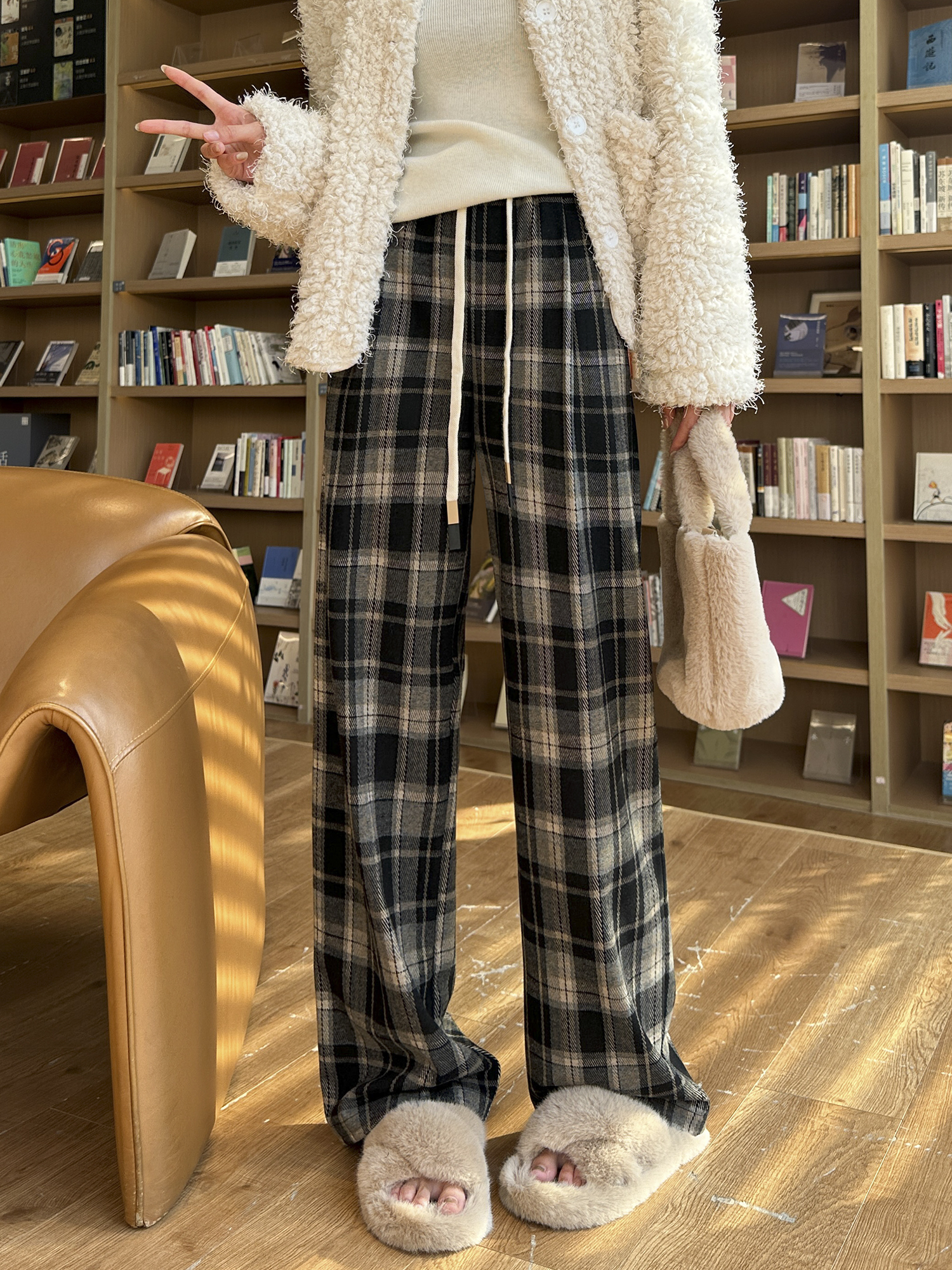 チェックパンツあったか起毛タータンチェックパンツ