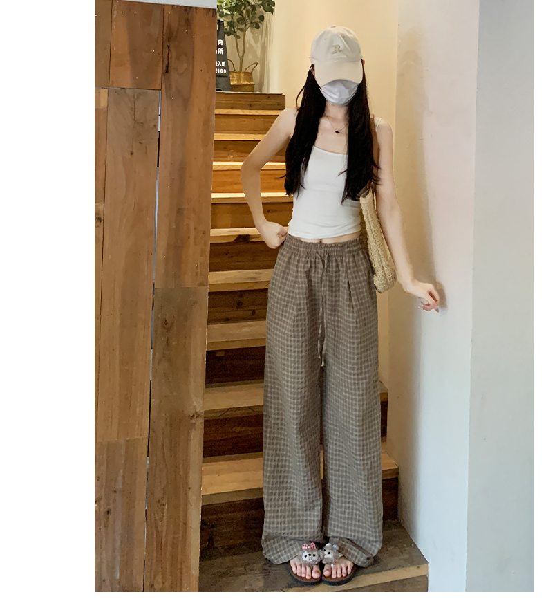 チェックパンツ 格子柄ゆったりワイドパンツ