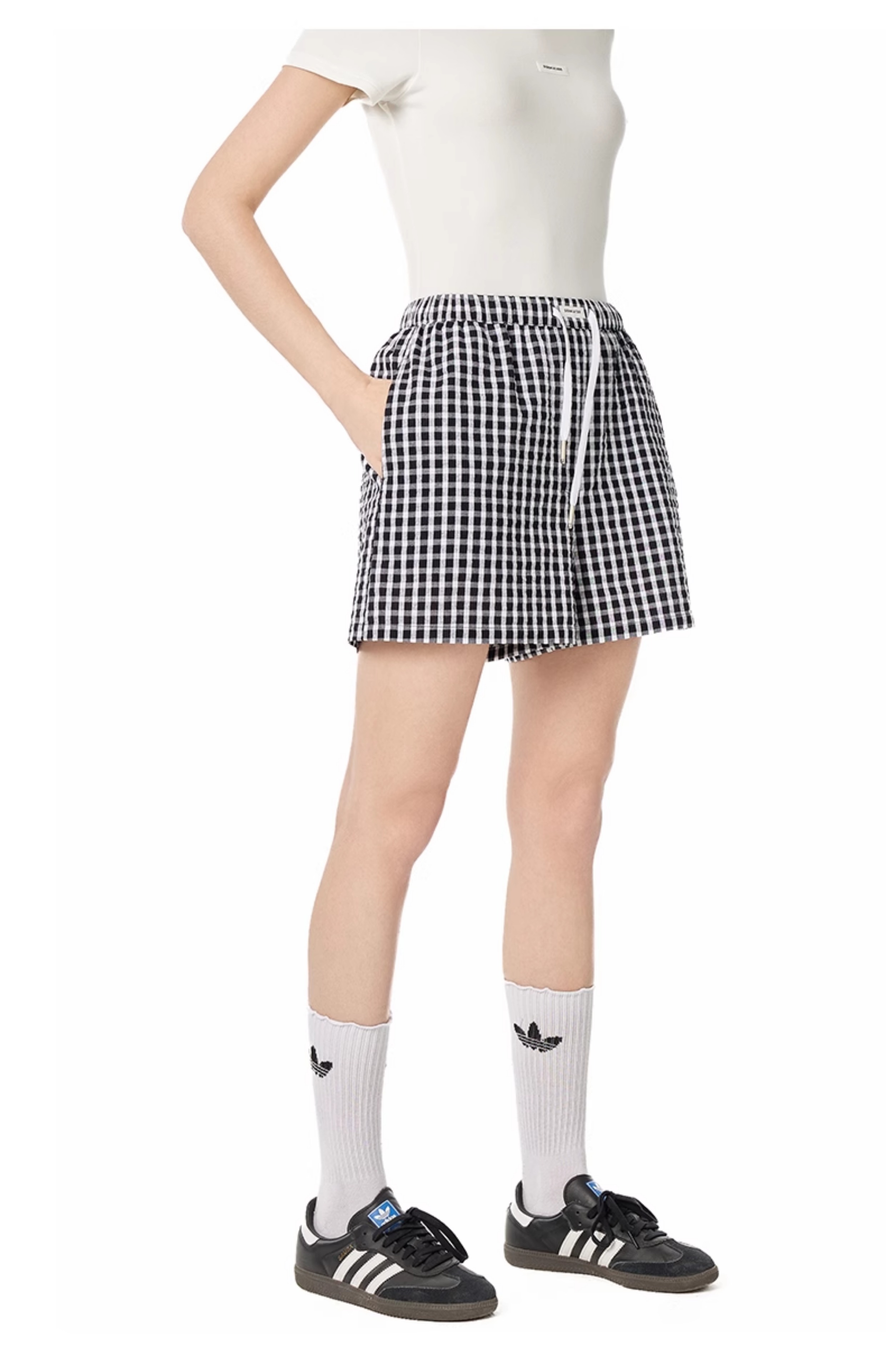 チェックパンツ 格子柄リラックスショートパンツ