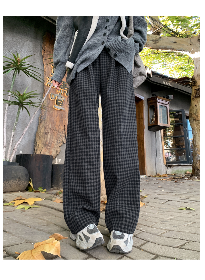 チェックパンツ ゆったりチェック柄ストレートパンツ