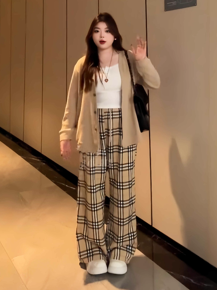 チェックパンツ ゆったりチェックワイドパンツ