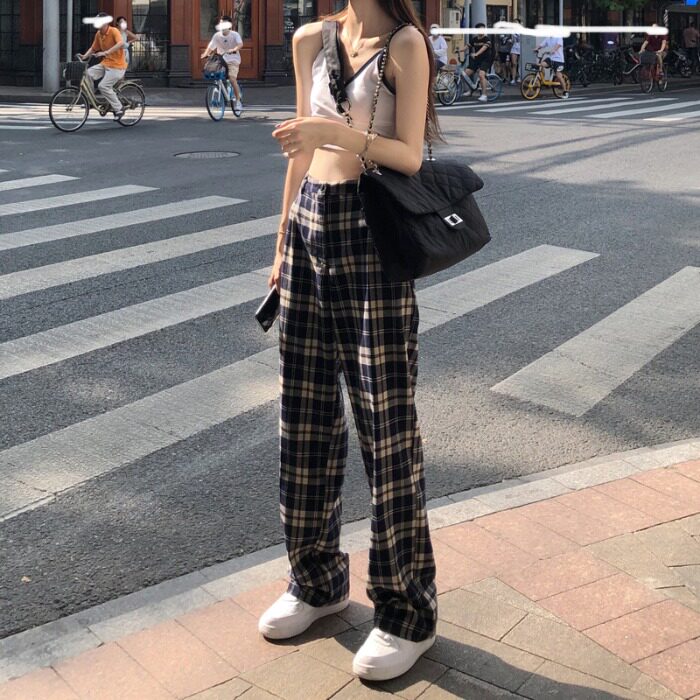 チェックパンツ 格子柄テーパードチェックパンツ スリムシルエット