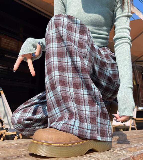 チェックパンツ チェック柄ワイドパンツ レディース ゆったりスラックス