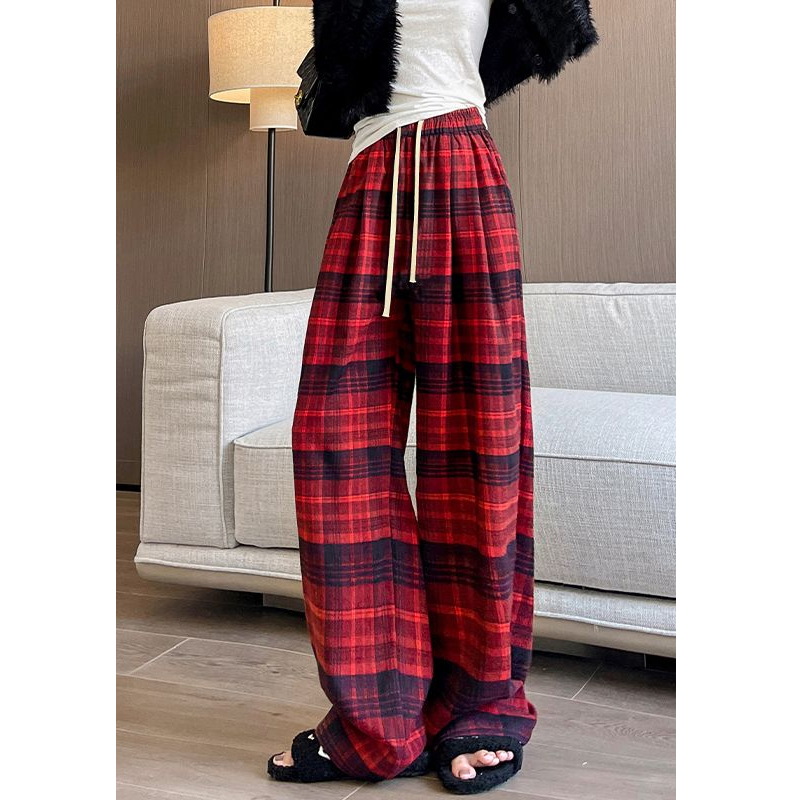 チェックパンツ なめらかチェック柄ワイドパンツ
