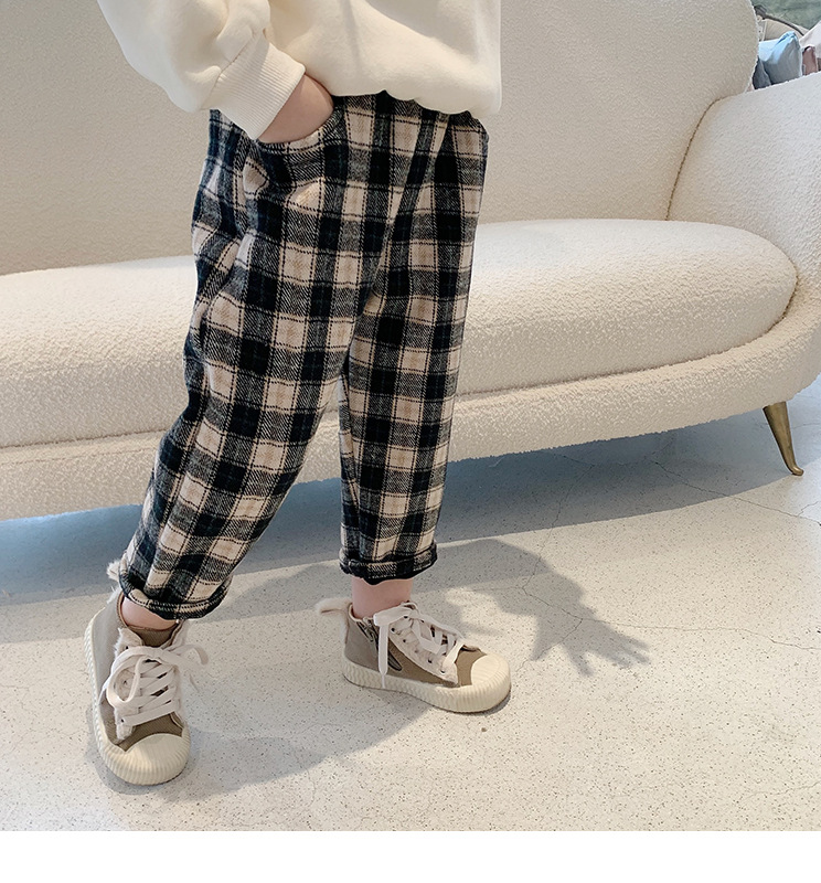 チェックパンツ 韓国風子供服女の子男の子裏起毛チェック柄パンツ