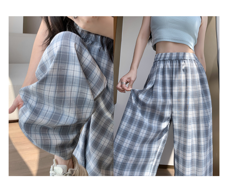 チェックパンツ 涼やか格子柄ゆったりパンツ