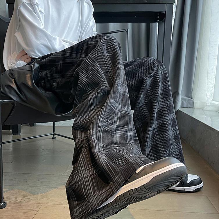 チェックパンツ ゆったりグレンチェックワイドパンツ