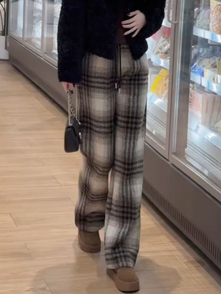 チェックパンツ お出かけタータンチェックワイドパンツ