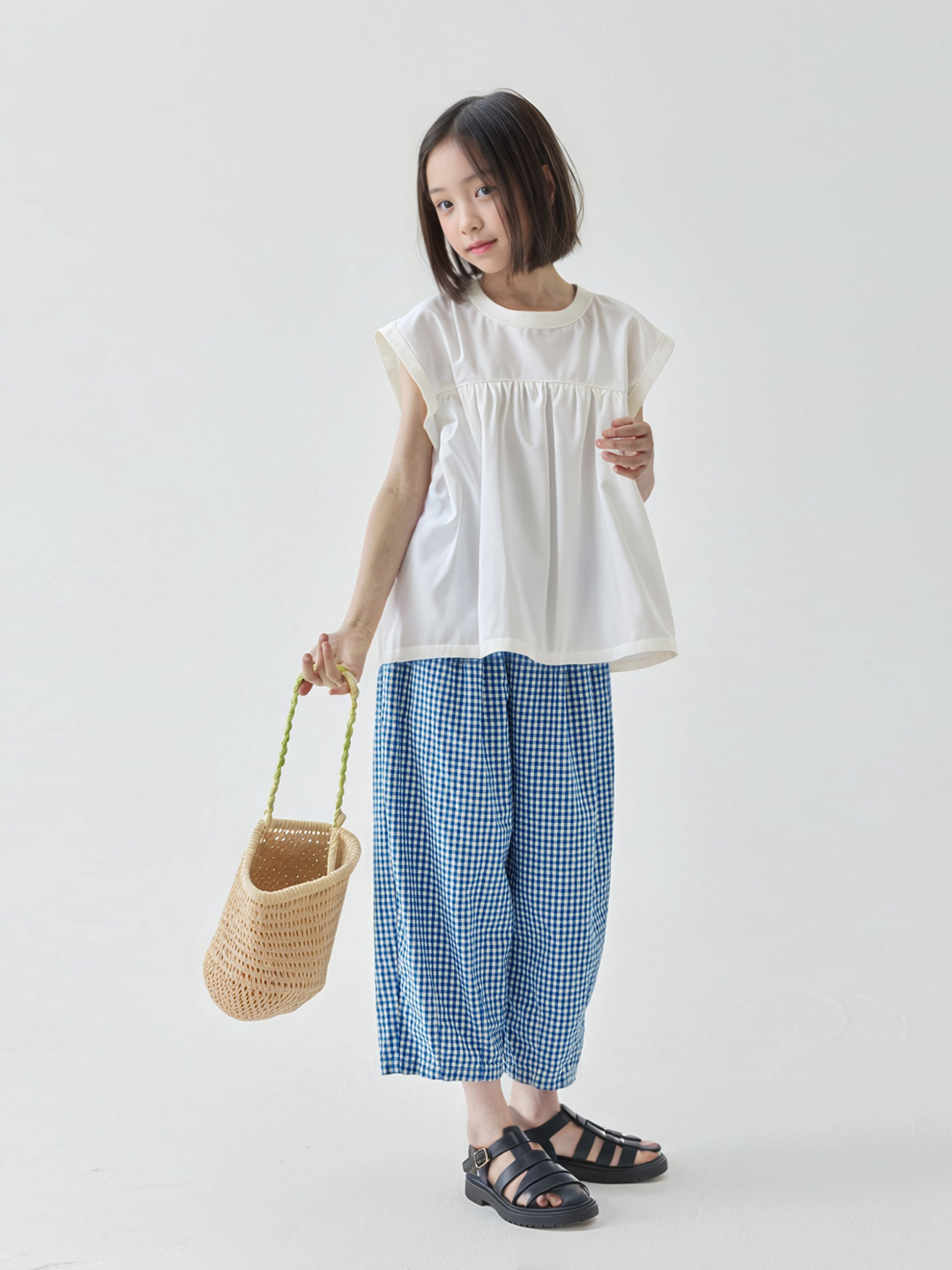 チェックパンツ 格子柄ゆったりワイドパンツ