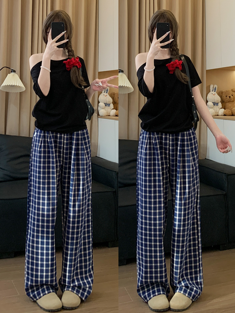 チェックパンツ　ゆったりくつろぎパンツ