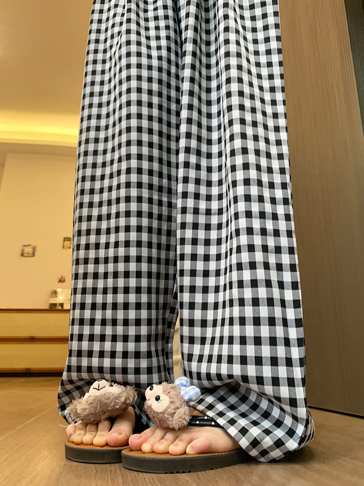 チェックパンツ ゆったり格子柄ロングパンツ
