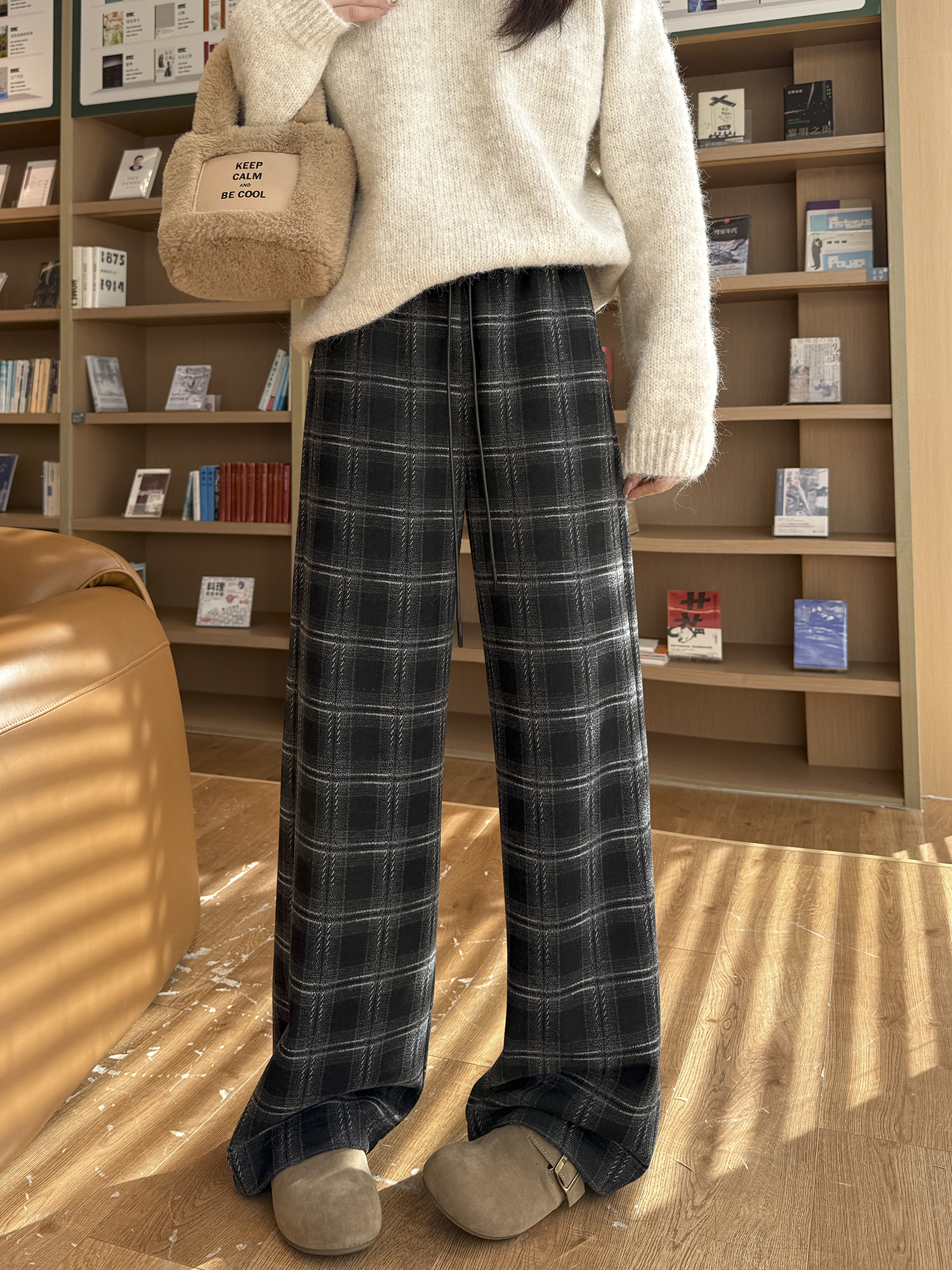 チェックパンツ ふんわりタータンチェックワイドパンツ