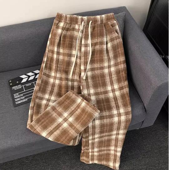 メンズ起毛チェックパンツ白黒柄