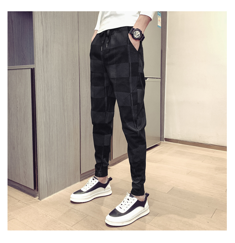 チェックパンツ モダンチェック ウエスト紐 スキニーパンツ
