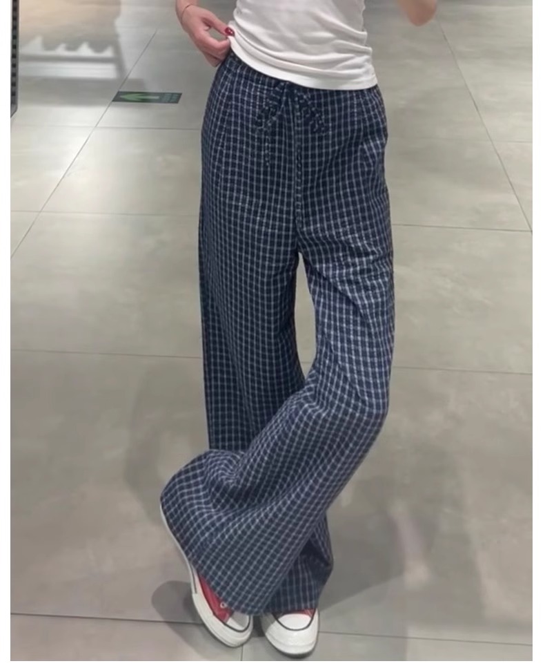 チェックパンツ 格子柄ゆったりワイドパンツ