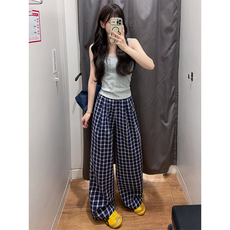 チェックパンツ ゆったりワイドタータンパンツ