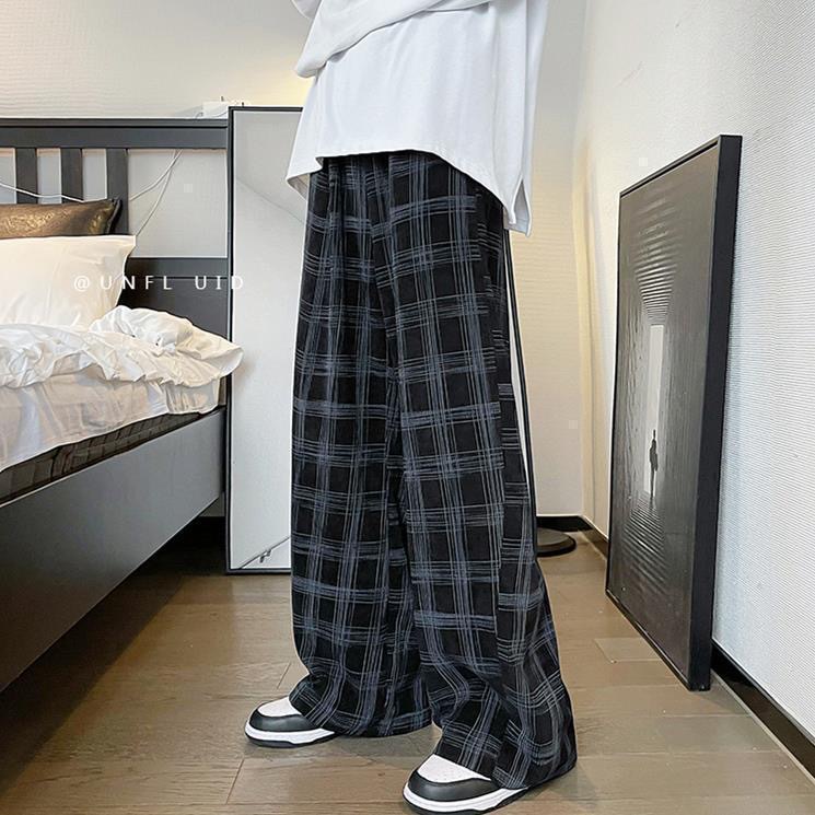 チェックパンツ ゆったりグレンチェックワイドパンツ