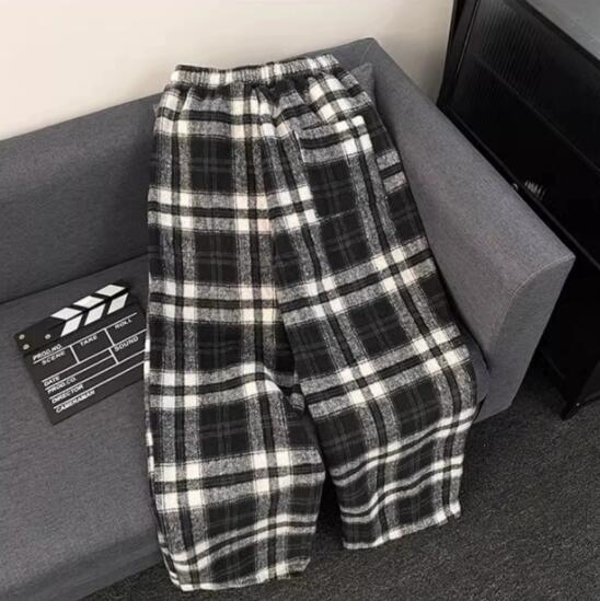 メンズ起毛チェックパンツ白黒柄