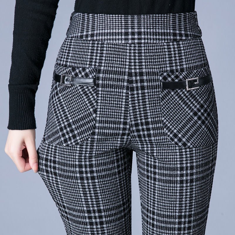 チェックパンツ スキニー 上品チェック柄ハイウエストパンツ