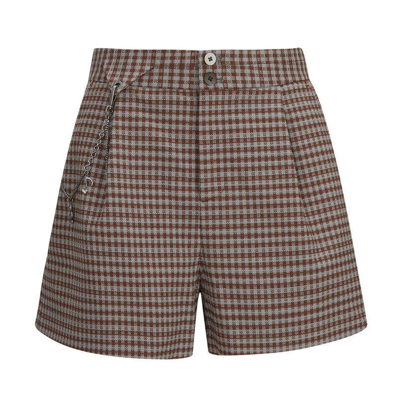 チェックパンツ チェック柄ショートパンツ 飾り鎖付き