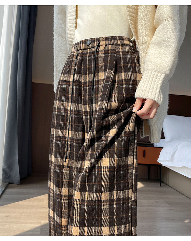 チェックパンツ ウール混チェックワイドパンツ