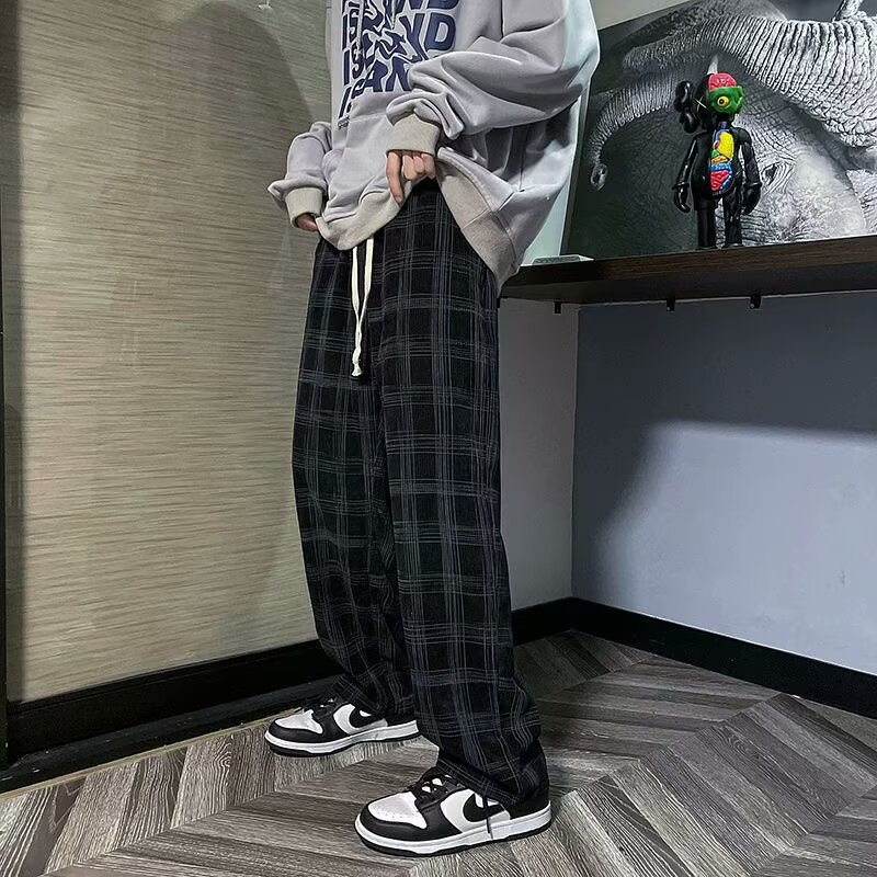 チェックパンツ ゆったりグレンチェックワイドパンツ