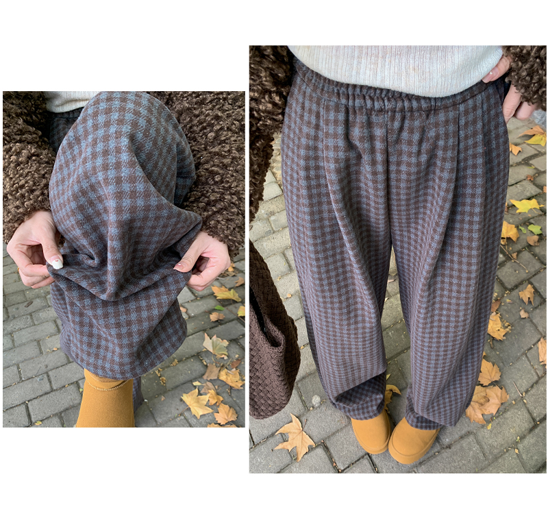 チェックパンツ ゆったりチェック柄ストレートパンツ