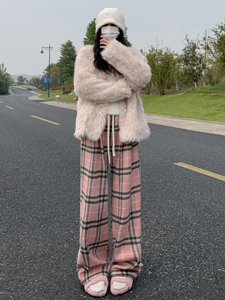 チェックパンツ ふんわりチェックワイドパンツ