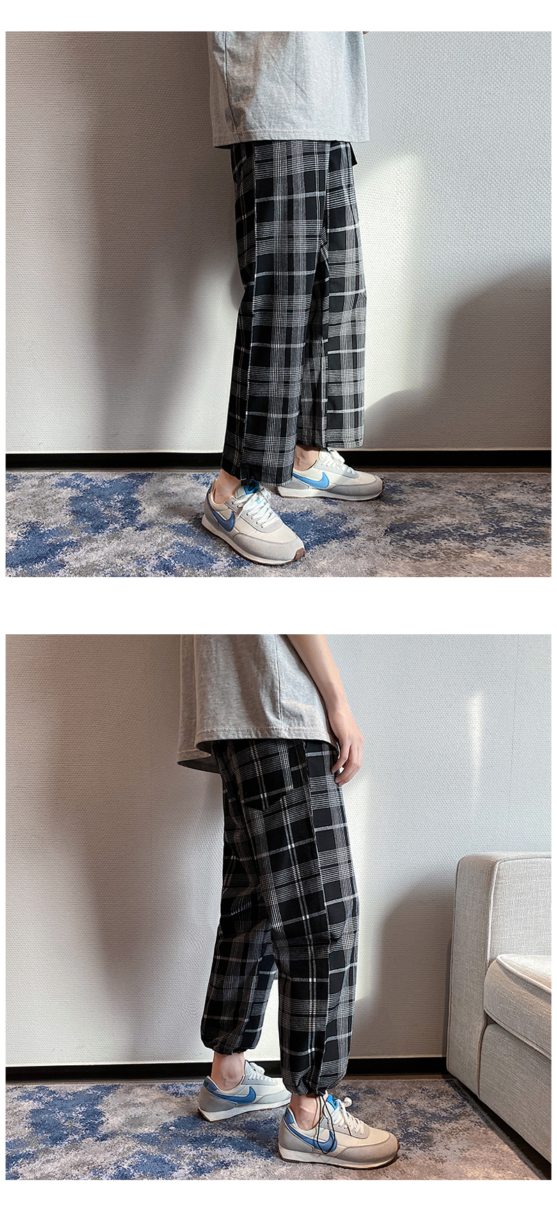 チェックパンツ チェックパンツ 伝統格子模様ジョガーパンツ
