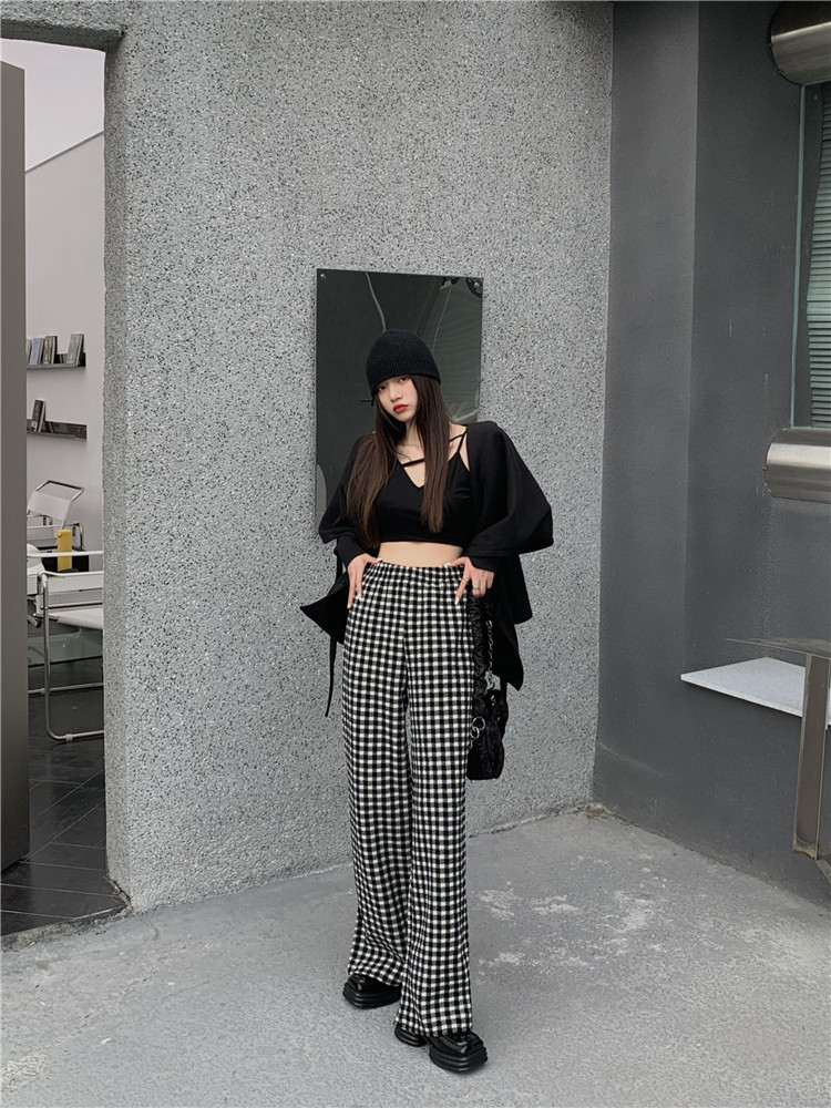 大人気厚手スプリットワイドチェックパンツ