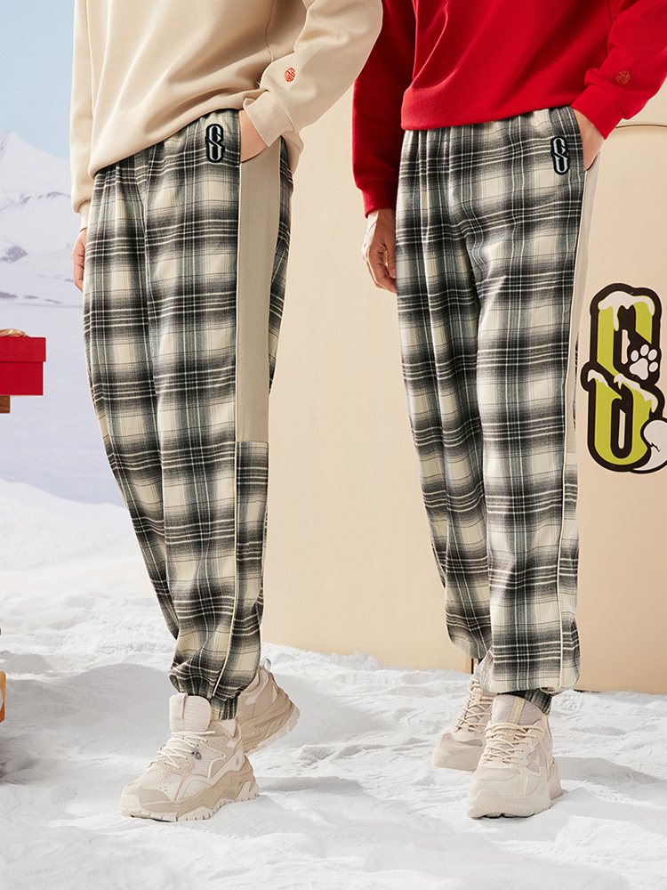 チェックパンツ 定番チェック柄 あったかジョガーパンツ