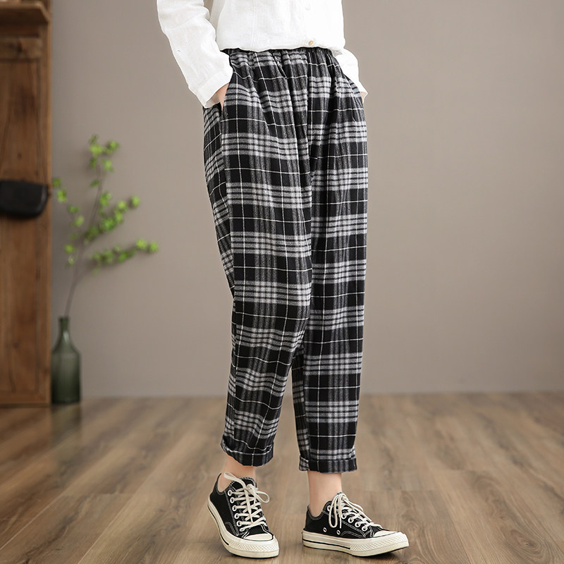 チェックパンツ 格子柄ゆったりシルエットイージーチェックパンツ