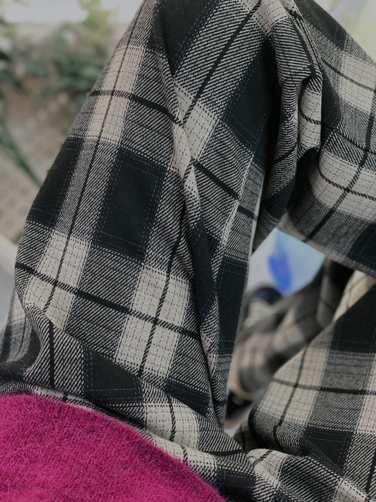 チェックパンツ 大判格子柄ゆったりワイドストレートパンツ