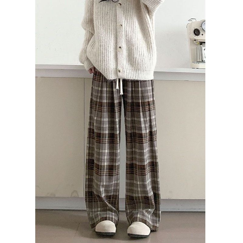 チェックパンツ なめらかチェック柄ワイドパンツ