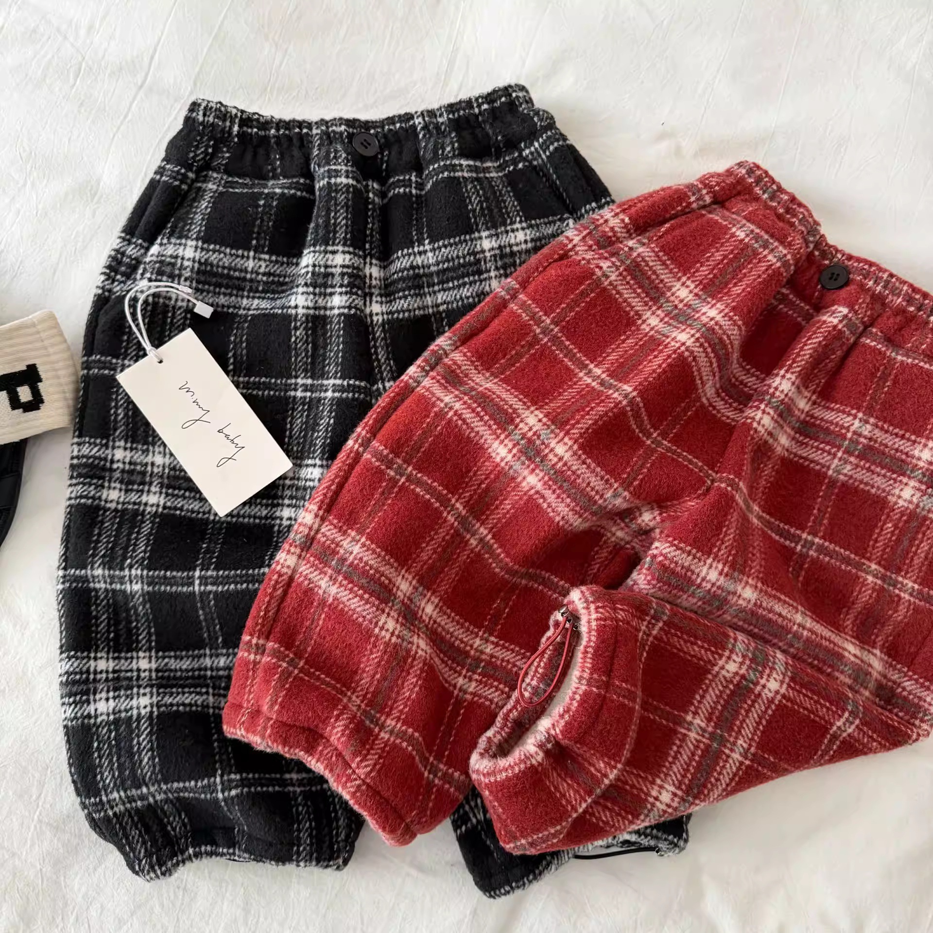チェックパンツ ふわふわ格子柄ショートパンツ 子ども用