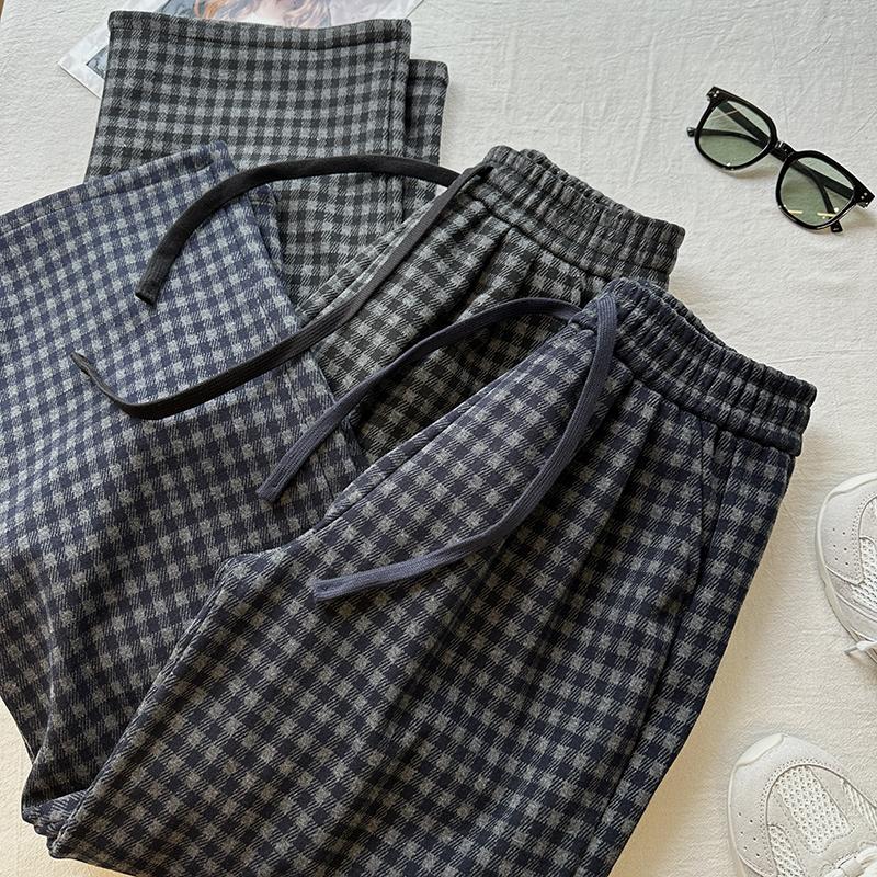 チェックパンツ レディース ハイウエスト チェック柄 裏起毛 ロングパンツ