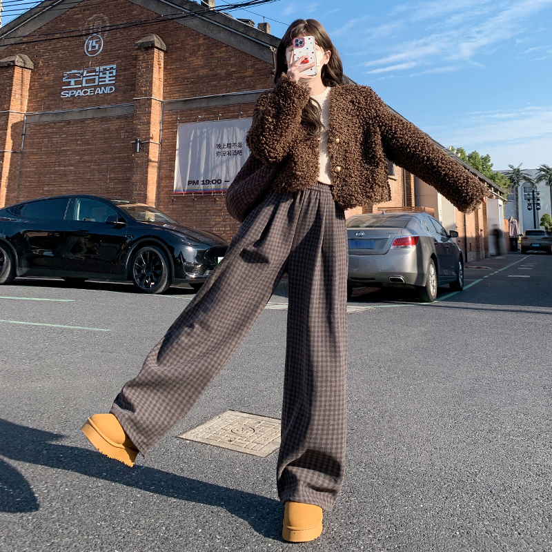 チェックパンツ ゆったりチェック柄ストレートパンツ