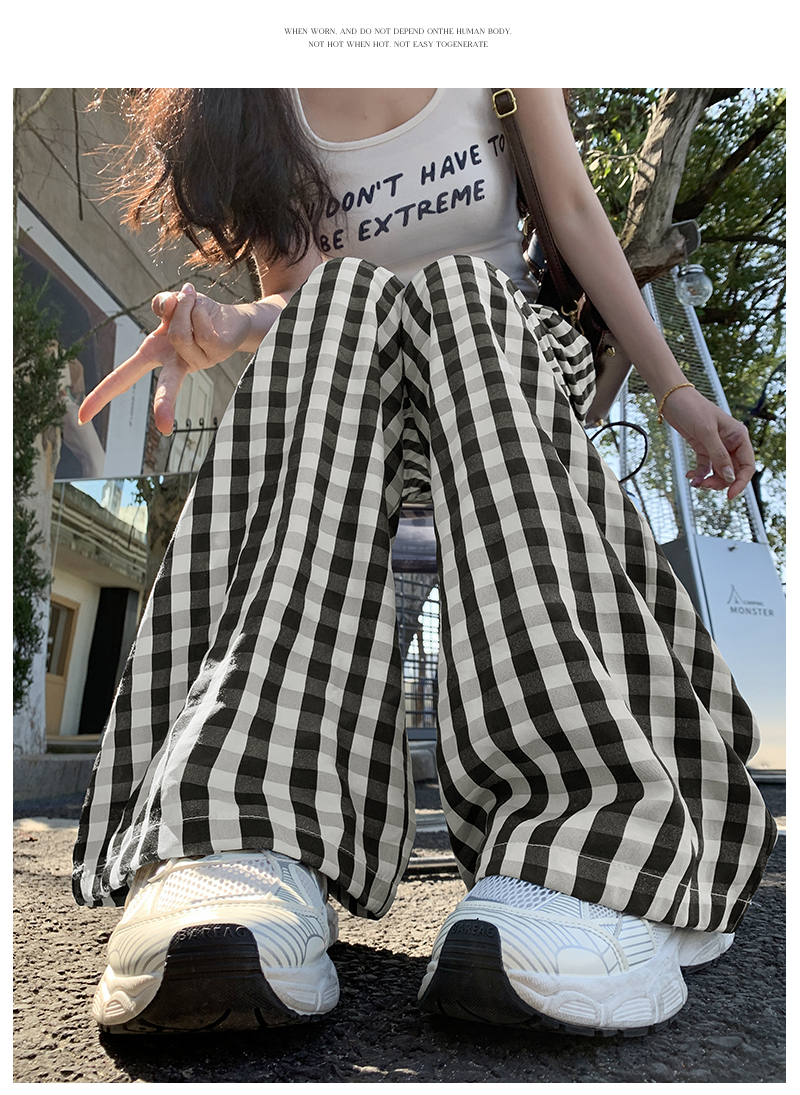 チェックパンツ 格子柄ゆったりワイドパンツ