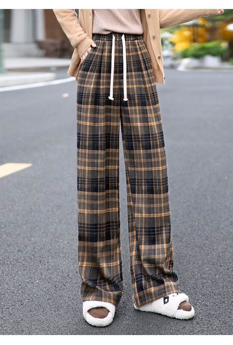 チェックパンツ リラックス感溢れる タータンチェック ワイドパンツ