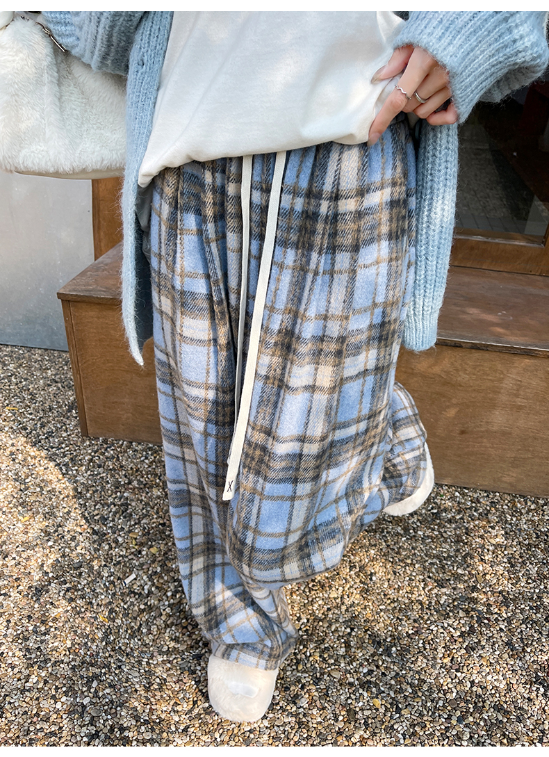 チェックパンツ ゆったりチェック柄ワイドパンツ