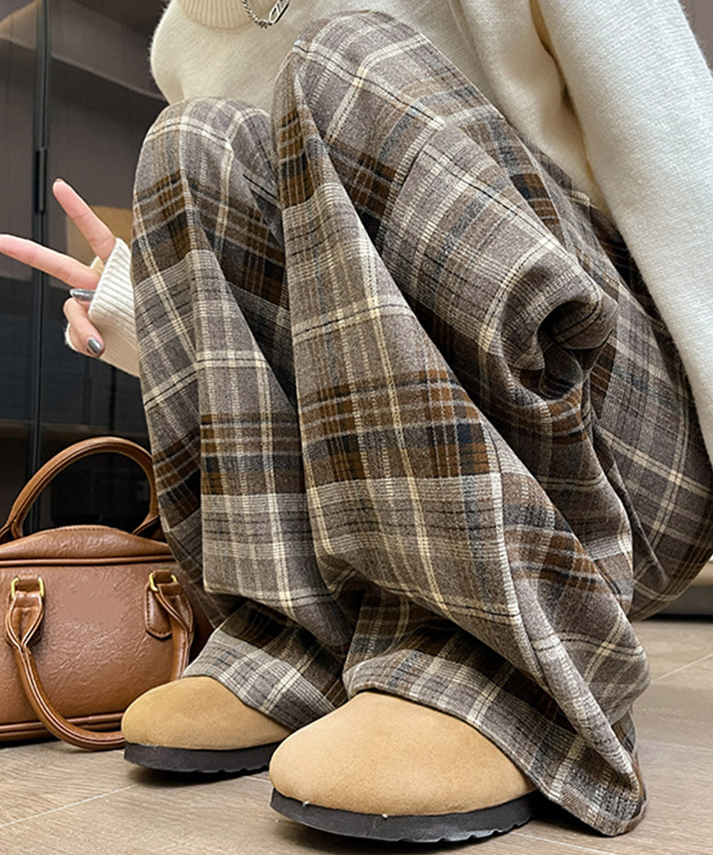 チェックパンツ チェック柄ハイウエストワイドパンツ