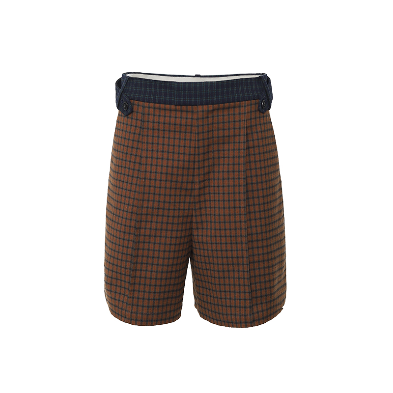 チェックパンツ レトロ風チェック柄ショートパンツ 吊りバンド付き