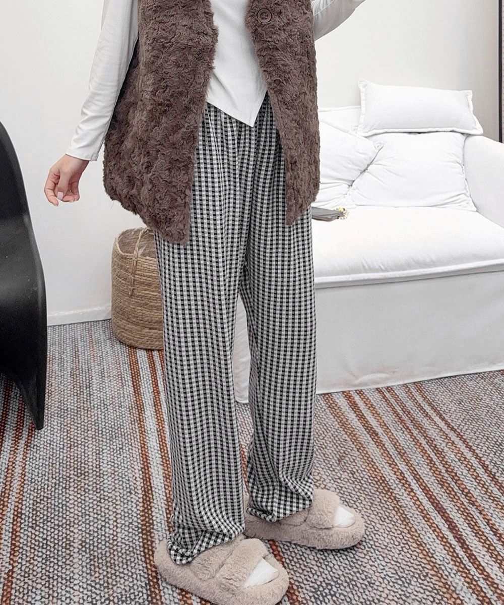 チェックパンツ ギンガムチェック微起毛ルームパンツ秋冬暖かリラックスウェア